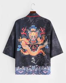 Rosegal Dragon Huge Sea Waves Print Kimono Cardigan