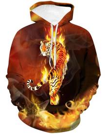 Rosegal Tiger Graphic Front Pocket Drawstring Hoodie