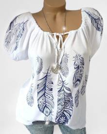 Rosegal Plus Size Feather Print Front Tie Blouse