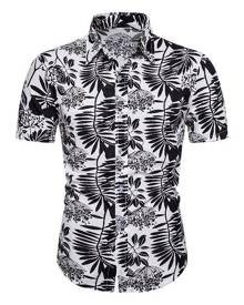 Rosegal Two Tone Leaf Print Hawaii Short Sleeve Shirt