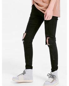 Rosegal Solid Color Skinny Ripped Jeans