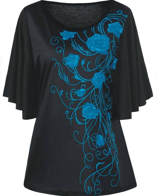 Rosegal Plus Size Floral Drape Sleeve T-shirt Rosegal Plus Size Floral Drape Sleeve T-shirt