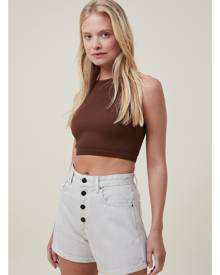 Cotton On Women - A-Line Denim Short - Soft taupe/button fly