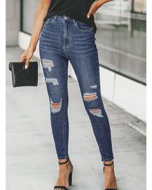 Cupshe Leah Skinny Pocket Ripped Jeans - Blue,M