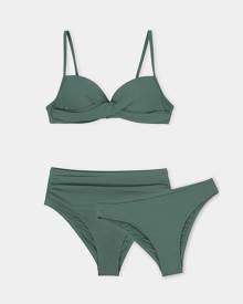Cupshe Twist-Front Bralette & Shirred High Waist Bikini Set - 3 Pack - Green,XS Cupshe Twist-Front Bralette & Shirred High Waist Bikini Set - 3 Pack - Green,XS