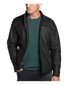 Awearness Kenneth Cole Men's Modern Fit Moto Jacket Black Faux Leather - Size: Small