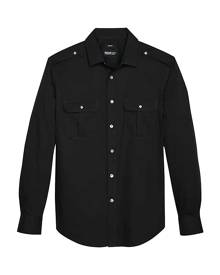 Awearness Kenneth Cole Men's Slim Fit Twill Military Sport Shirt Black - Size: XL