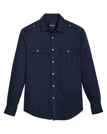 Awearness Kenneth Cole Men's Slim Fit Twill Military Shirt Navy - Size: Medium