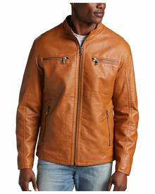 Awearness Kenneth Cole Men's Modern Fit Moto Jacket Cognac Faux Leather - Size: XL