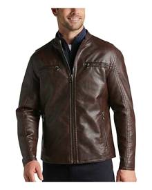 Awearness Kenneth Cole Men's Modern Fit Moto Jacket Burgundy Red Faux Leather - Size: Small