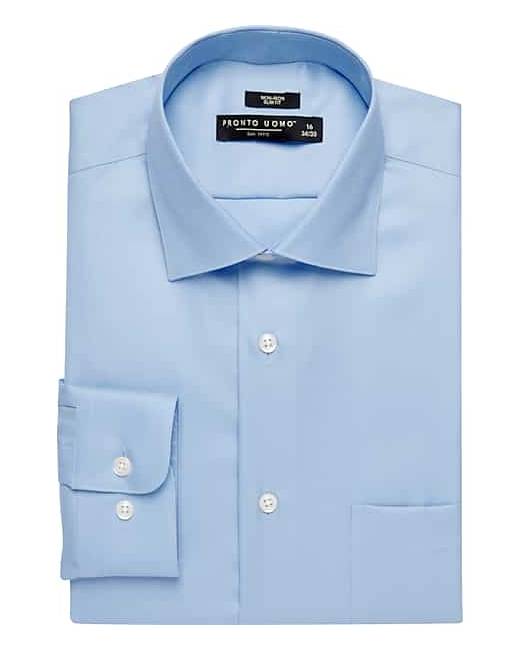 PRONTO UOMO Men's Long Sleeved Shirt Slim Fit Light Blue 15 1/2 32/33 Kleding Herenkleding Overhemden & T-shirts Overhemden 