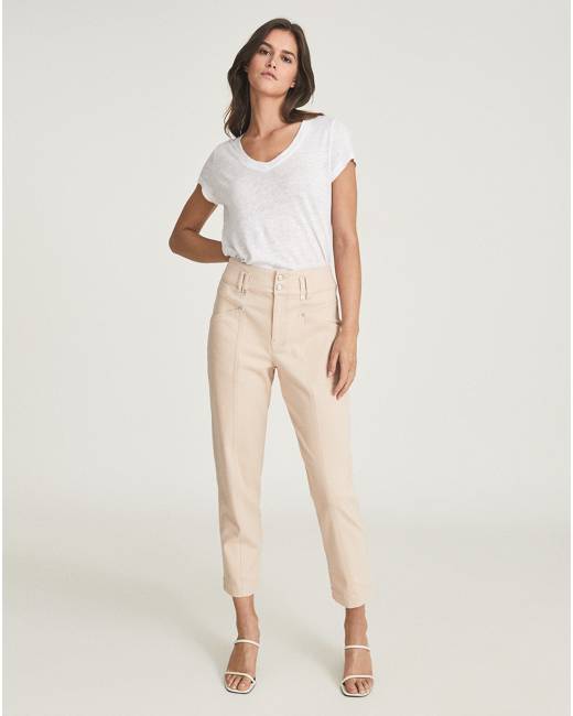 REISS Florence High Rise Flared Trousers in Khaki