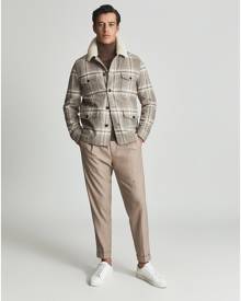 Reiss Marathon - Sherpa Trimmed Checked Jacket in Grey, Mens, Size XS