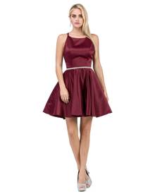 DANCING QUEEN Burgundy Satin A-Line Short Formal Dress