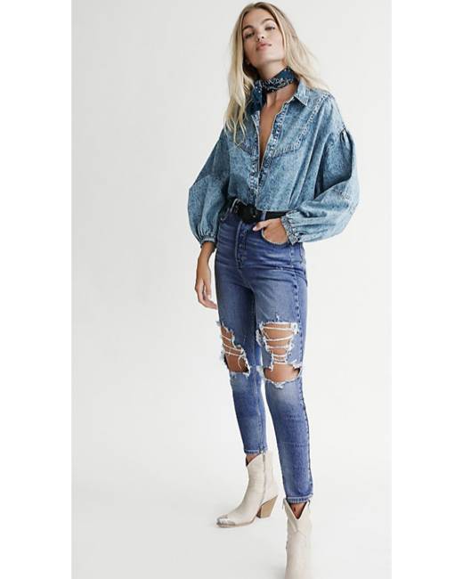 Free People pull on low rise flared jeans in dusty grey