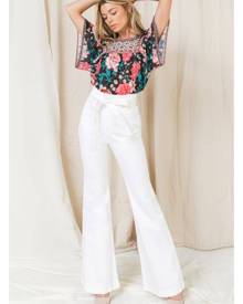 Jealous Tomato White Denim Bell Bottom Pant w/Sash Tie