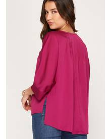 She and Sky 3/4 Batwing Sleeve Satin Top