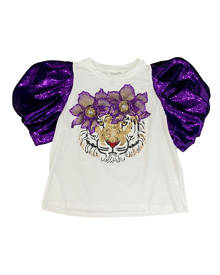 Queen Of Sparkles Poof Sleeve Floral Tiger Tee