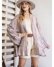 easel Textured Ruffle Bottom Kimono