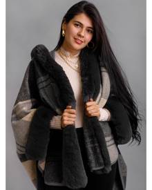 Saachi Blair Faux Fur Plaid Kimono
