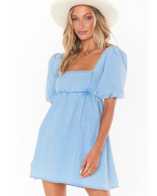 women's light blue babydoll dress