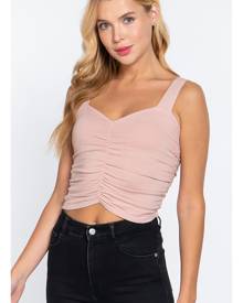 Active Basic Front Ruched Cami Crop Sweater Knit Top