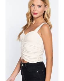 Active Basic Front Ruched Cami Crop Sweater Knit Top