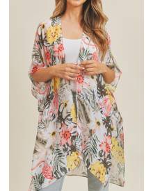Riah Fashion Tropical Flamingo Kimono