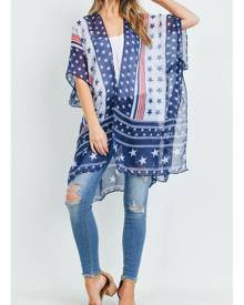 Riah Fashion Multi Star American Flag Kimono