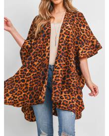 Riah Fashion Leopard Ruffle Kimono