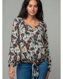 Lovestitch Rust Floral Tie Front Long Sleeve Blouse