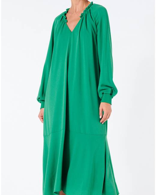 True Violet one shoulder ruffle midi dress in emerald