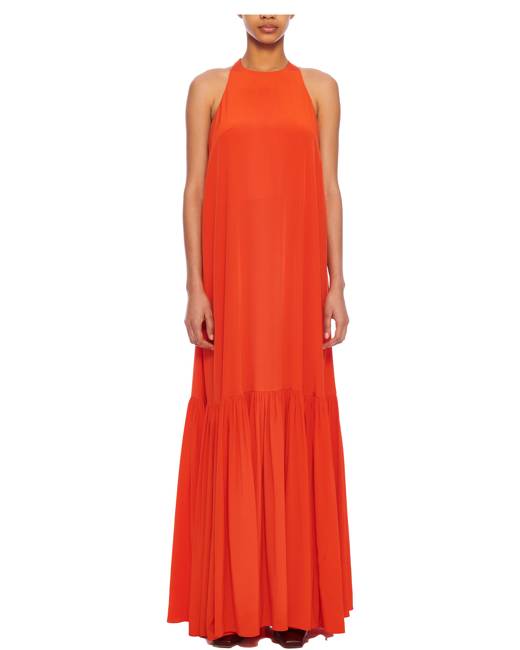 halter neck orange dress