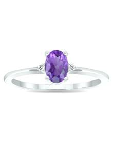 Szul Women's Amethyst and Diamond Classic Ring in 10K White Gold Szul Women's Amethyst and Diamond Classic Ring in 10K White Gold