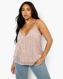 Boohoo Plus Sequin Stripe Cami Top - Pink - 28