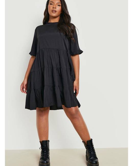 Plus Tiered Smock Shirt Dress