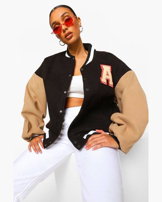 boohoo varsity jacket pink