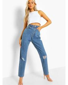 Boohoo Tall Classic High Rise Distressed Mom Jeans - Blue - 6