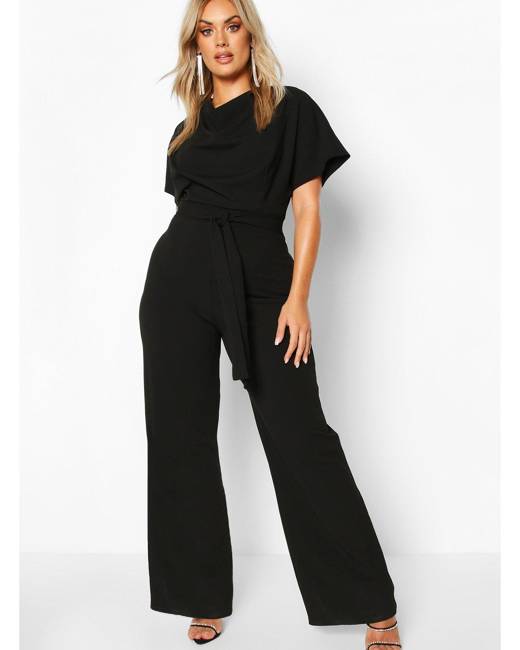 Boohoo Plus Slinky Flared Sleeve Romper in Black Womens Clothing Jumpsuits and rompers Playsuits 