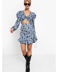 Boohoo Floral Ruched Crop & Mini Skirt - Blue - 8
