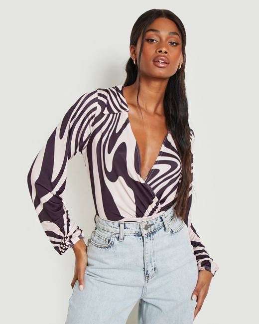 Wrap Chiffon Split Sleeve Bodysuit