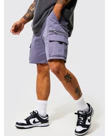 Boohoo Slim Fit Twill Zip Pocket Cargo Shorts - Grey - 28