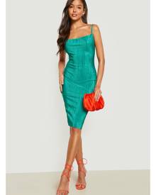 Boohoo Plisse Strappy Slip Dress - Green - 12