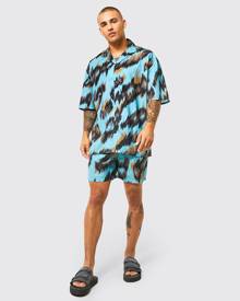 Boohoo Boxy Oversized Slub Abstract Shirt And Shorts - Green - S Boohoo Boxy Oversized Slub Abstract Shirt And Shorts - Green - S
