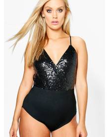 Boohoo Plus Wrap Sequin Bodysuit - Black - 22