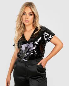 Boohoo Plus Disc Sequin Bodysuit - Black - 28