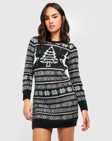 Boohoo Christmas Fluffy Knitted Jumper Dress - Black - S