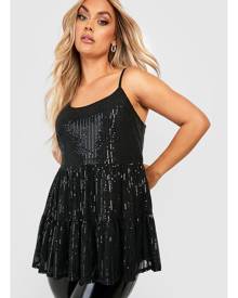 Boohoo Plus Sequin Tiered Cami Top - Black - 16