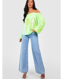 Boohoo Tall Off The Shoulder Bright Sequin Top - Green - 6