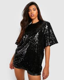 Boohoo Tall Sequin Oversized T-Shirt - Black - 8